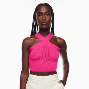 Aritzia Babaton sculpt Knit ribbed Criss Cross Cropped Tank eros pink size small